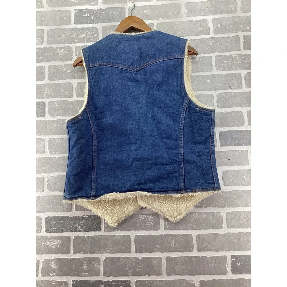 Vintage Levis Denim Sherpa Lined Vest Mens Large Orange Tab Made in USA Western